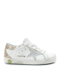 Golden Goose Baskets Enfant Superstar Cuir Glitter Blanc Doré