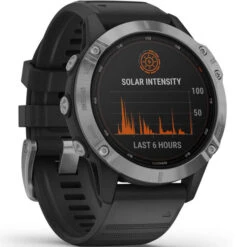GARMIN FENIX 6 SOLAR SILVER W/BLACK BAND 21 -Boutique Campagnolo 9 77617 010 02410 00 05