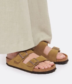 Birkenstock Mules Arizona Cuir Suédé Mink, Modèle Étroit -Boutique Campagnolo birk1 look20220419 61