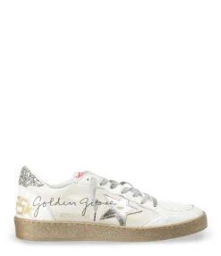 Golden Goose Baskets Ball Star Signature Cuir Blanc Argenté